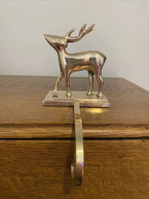 Suporte de meia vintage latão renas veado cabide braço longo pesado bom - Imagem 1 de 4
