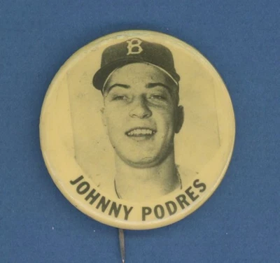 1950-е PM10 Pin Back Button • Johnny Podres • Brooklyn Dodgers • Желтая - Изображение 1 из 3