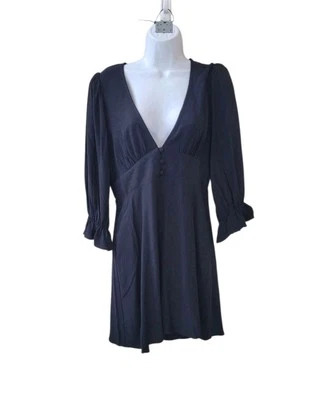New FOREVER 21 L Black 3/4 Trumpet Sleeve Plunge Mini Dress Women - Image 1 of 4