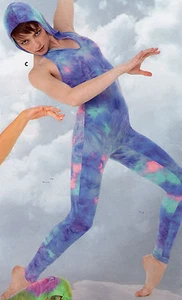 Contemporary Hooded Dance Costume Ladies szs Unitard TieDye Blues Fulllength - Picture 1 of 8