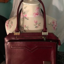 Vintage Burgundy Leather and Gold Trim Purse Handbag 1970's / 1980's Vintage