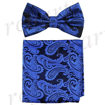 Nueva Marca Q Hombre Pajarita Pre-atada_hankie Paisley Microfibra Formal Negro Real Foto 1 de 4