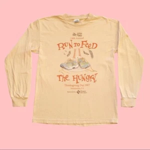Run New Balance T shirt Beige Tan Crew Neck Big Graphic Y2K Grunge Skater, Sz M - Picture 1 of 5