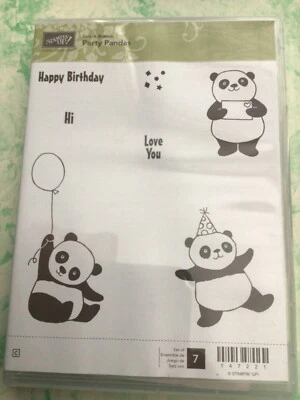 Set of 7 New Stampin Up! Party Pandas Rubber Stamps Cardmaking Love you - Image 1 of 2