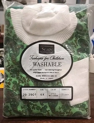 Conjunto de pantalones de pana y cuello alto verde Sears Roebuck retro de colección para niños NOS 1960 Foto 1 de 4