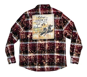 Angry Minnow Men’s Large Behave Art Distressed Splatter Flannel Shirt Burgundy - Picture 1 of 7