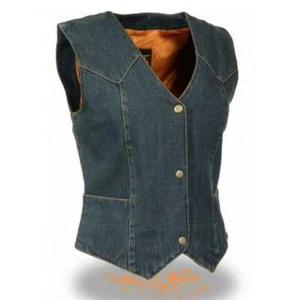 WOMENS LADIES MOTORCYCLE DENIM VEST w/ SOFT MESH INTERIOR LINING - SA58 - Picture 1 of 2