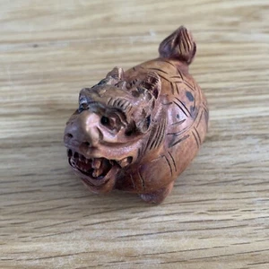 Japanese Netsuke Hand Carved Stunning Netsuke Hard Wood Dragon Turtle Wooden - Picture 1 of 24