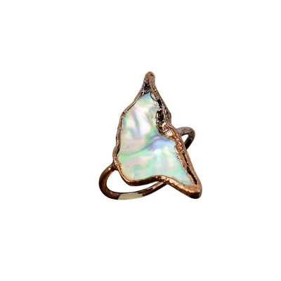 圆形天然鲍鱼壳妻子电成型可堆叠戒指首饰铜 — 第 1/4 张图片