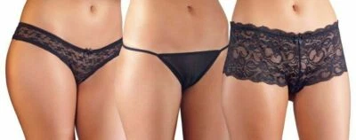 Damen Slip + Panty + String im 3er-Set - Schwarz - Bild 1 von 4