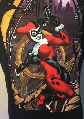 哈雷·奎因青年大号图形T恤黑色短袖DC漫画蝙蝠侠二手状况完好 — 第 1/4 张图片