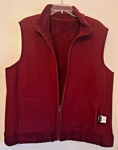 Eddie Bauer Womens Fleece Reversible Sleeveless Vest Maroon Zippered XXL - Picture 1 of 6