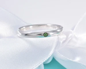 Tiffany & Co Silver Elsa Peretti Green Emerald Stack Ring Size 5.5 in Box Rare - Picture 1 of 5