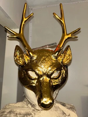 Máscara Animal Dorada Ciervo Reno Plástico NUEVO Foto 1 de 4