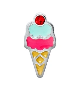 Origami Owl COLORFUL TWO SCOOP ICE CREAM CONE Floating Enamel FOOD Charm - Picture 1 of 2