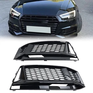 Pair Bumper Honeycomb Fog Light Grille Cover For Audi A4 B9 S-Line S4 2016-2018 - Picture 1 of 15
