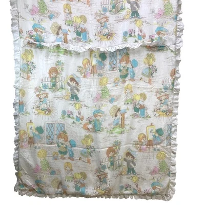 VTG 60s Big Eye Kids Boys Girls Blanket Trim Ruffle Edge Baby Nursery Coverlet - Image 1 of 4