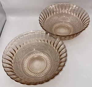 Vintage KIG Glass Bowls Pink Depression 2 Large Bowl Set 1930s Serving Bowls EUC - Picture 1 of 10