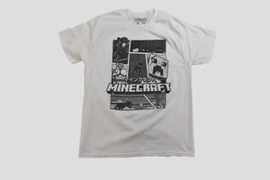 Minecraft Mens Minecraft Black & White Graphic Kanji Print White Shirt New S-3XL - Picture 1 of 5