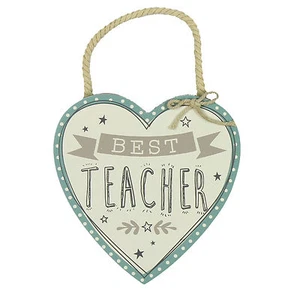 Best Teacher Hanging Heart Plaque - Token Teacher Gift - Hanging Wooden Heart - Picture 1 of 1