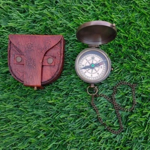 Brass Pocket Compass Antique Engraved Gift for Dad Travel Nautical Handmade Gift - Picture 1 of 8