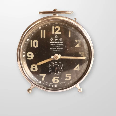 Vintage WEHRLE Alarm Clock Three In One Unique Alarm Clock Made In West Germany Cover