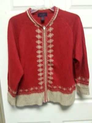 Suéter feminino DENIM & CO tamanho 1X vermelho floco de neve zíper frontal fuzziness plus size - Imagem 1 de 4