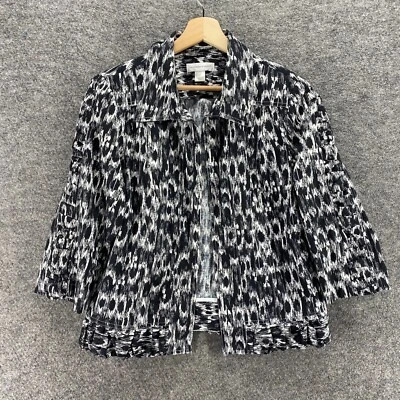 Chaqueta Christopher & Banks Mujer M Mediana Negra Cuello Geométrico Frente Abierto Foto 1 de 4