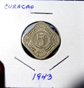 1943 Curacao 5 Cents Coin KM# 40 Netherlands Europe WWII Era - Picture 1 of 3