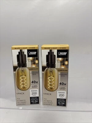 2 X Feit Electric Elec T14 Dimmable Spiral Filament Amber Glass E26 Vintage B13 - Image 1 of 4