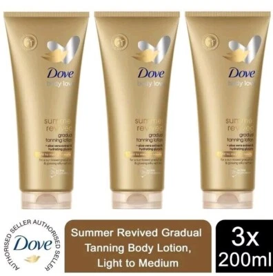 3 X Dove Summer Revived Light to Medium Gradual Tan Lotion 200ml