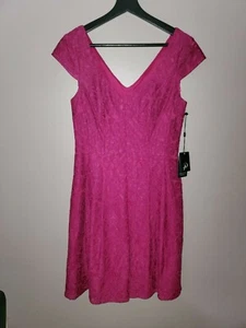 Adrianna Papell Magenta Fit & Flare Lace Dress Size 4 US - Picture 1 of 5