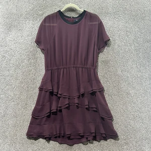 Vestido Madewell Radiante Mujer 12 Borgoña Púrpura Volantes en Niveles Gasa - Imagen 1 de 11