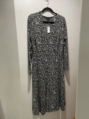 Talbots Maxi Dress Black and White Dress Long Sleeve Size L NWT Fall Dress - Image 1 of 4