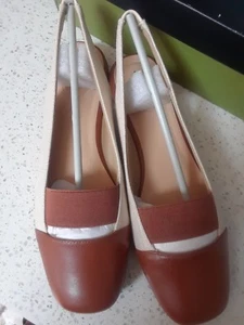 Trotters Womens Sarina Luggage Natural Linen Leather Slingback Flats 8.5 - Picture 1 of 2