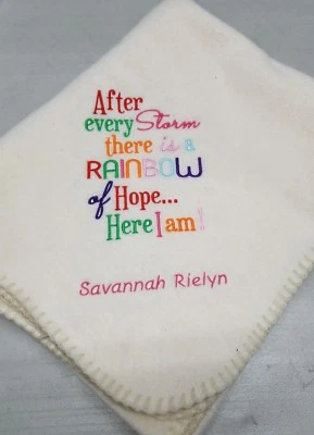 Children's baby blessing rainbow Personalized birthday Fleece Blanket Throw Gift - Image 1 of 4