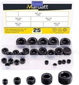 25Pcs NPT Plug Set Pipe Plug Assortment Kit 1/8" 1/4" 3/8" 1/2" 3/4" Carbon Stee - Picture 1 of 7