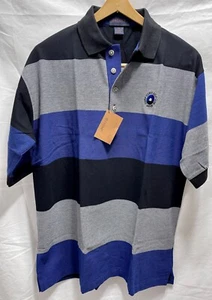 ANTIGUA SS golf polo mens Med blu/gray/blk stripe NWT vintage Camp Zama GC Japan - Picture 1 of 20