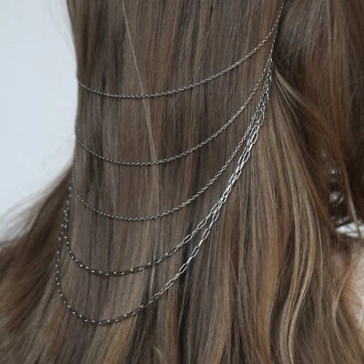 Faixa de cabeça prata com correntes penduradas – peça de cabeça Boho Festival, corrente de cabelo de metal - Imagem 1 de 4