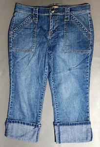 Size 9 Tommy Hilfiger Capri Jeans Cuffed Blue Med Wash Denim Slightly Faded - Picture 1 of 8