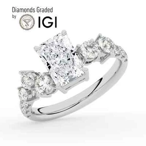 Radiant Solitaire Labgrown Diamond Engagement Ring 14k White Gold 3.00 Ct D VVS2 - Picture 1 of 20