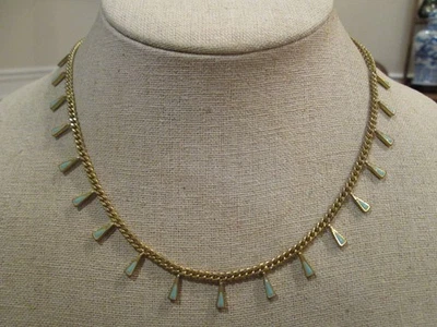 Madewell Geometric Necklace Gold Plated Adjustable Length Turquoise triangles - Image 1 of 4