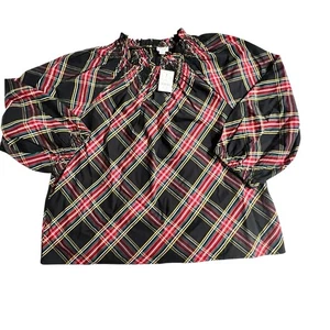 Top de algodón manga abullonada J.Crew en tartán Stewart talla XL NUEVO CON ETIQUETAS - Imagen 1 de 8