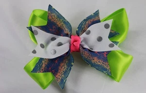 Nwot Handmade Kids Hair Bow Clip Snake Skin Pattern - Picture 1 of 5