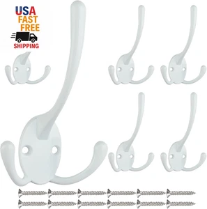 Paquete de 6 ganchos de abrigo montados en la pared de tres puntas de alta resistencia con 12 tornillos - Imagen 1 de 12