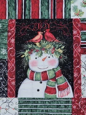Snowman Holly Patch Block Christmas XMAS Susan Winget Fabric Cotton 3/4 YARD - Image 1 of 4