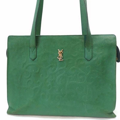 Yves Saint Laurent Arabesque Tote Bag A4 Size Green Leather Used From Japan - Image 1 of 4
