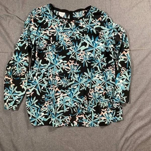 Camisa Floral Jaclyn Smith Mujer Talla XXL Azul Manga Larga Informal Top Damas - Imagen 1 de 7