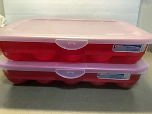 2 Plastic Storage Christmas Ornament Storage Tote Lot Case Holiday Sterilite Lid - Picture 1 of 12