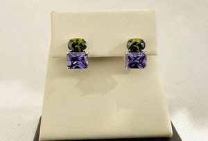 Peridot Amethyst Sterling Silver Post Earrings - Picture 1 of 7